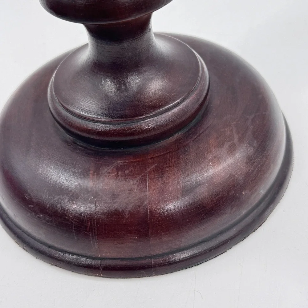 Pottery Barn Turned Wood Candle Holder Mahogany Taper Pillar 16